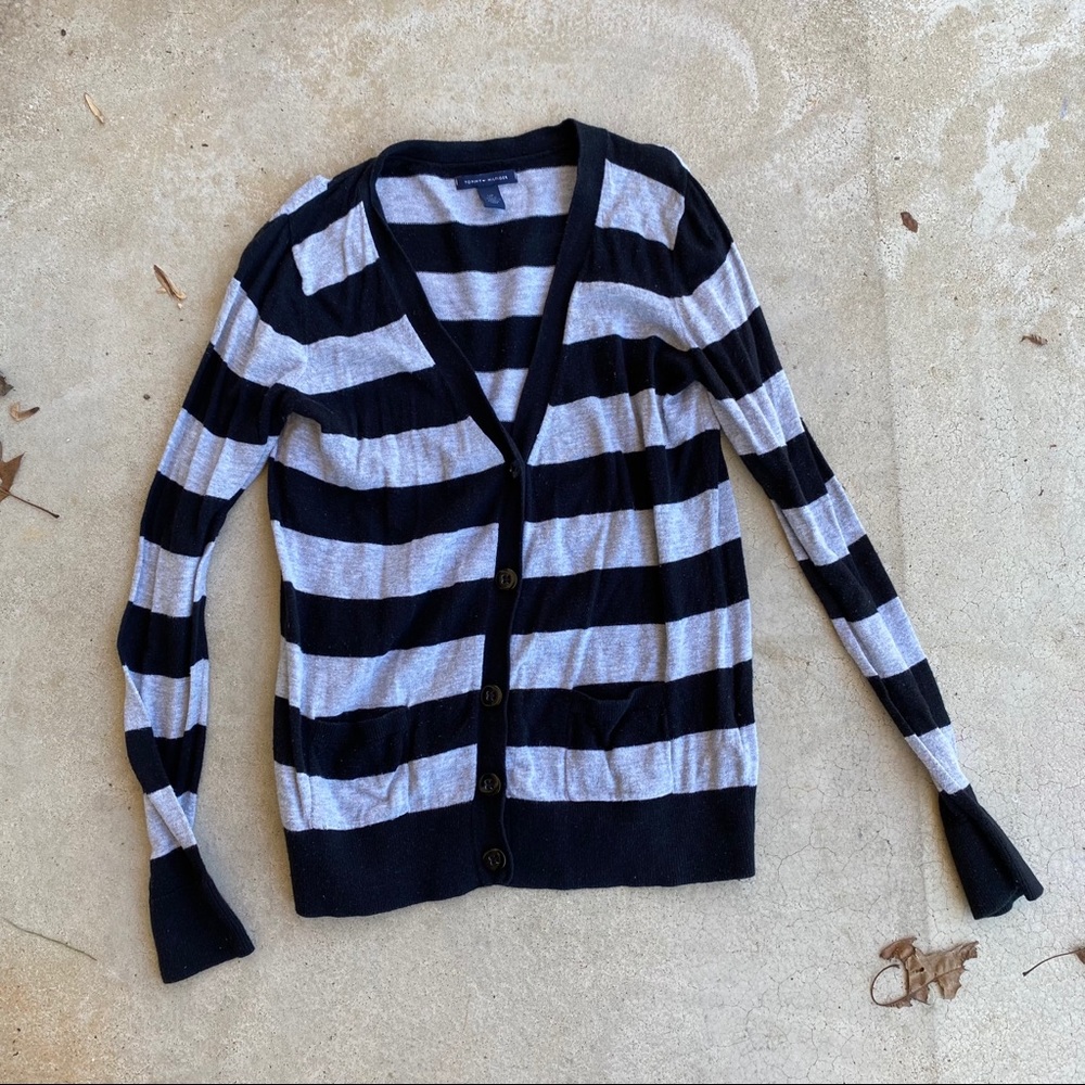 TOMMY HILFIGER cardigan SMALL gray black sweater